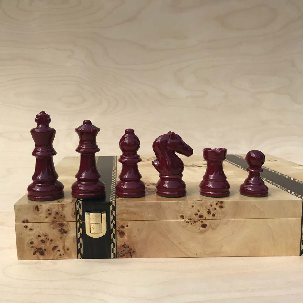 Porcelain Chess set in Red & Blue With Ebony Chess Board