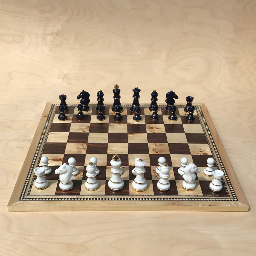 Porcelain Chess Set 24-carat Gold With Ebony Chess Board & Box